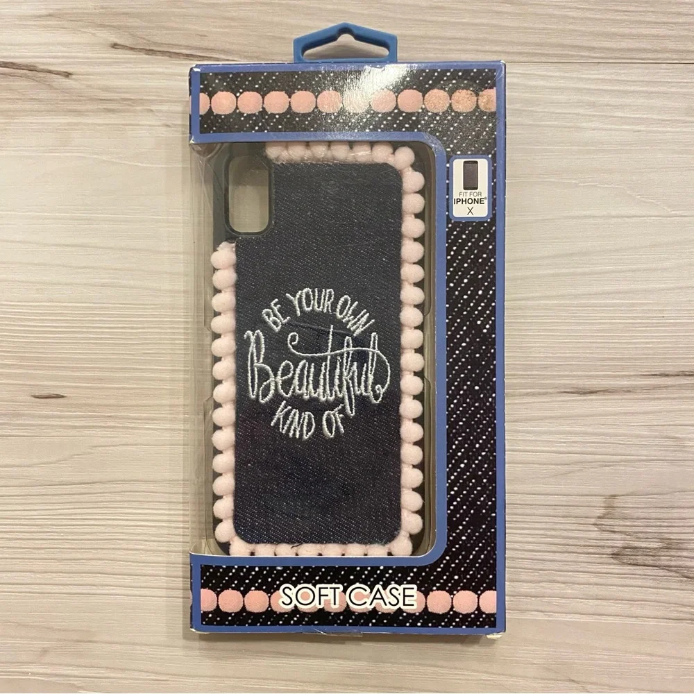 iPhone X Denim Pom Pom “Be Your Own Kind Of Beautiful” Phone Case